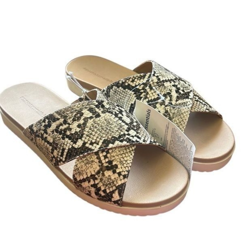Amazon Essentials Slide Sandals Women 9 Snakeskin New Platform Crisscross SlipOn